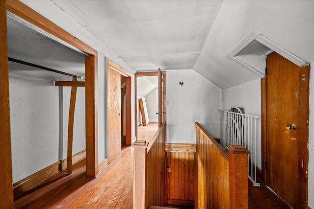 239 Phillips, Greenville, SC 29609 - corridor featuring an upstairs landing, hardwood / wood-style flooring, and lofted ceiling