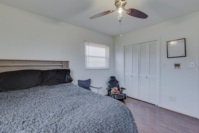 129 Canty, Gaffney, SC 29341 - bedroom featuring a ceiling fan, a closet, baseboards, and wood finished floors