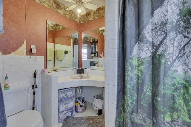 129 Canty, Gaffney, SC 29341 - bathroom with a sink, toilet, and a ceiling fan