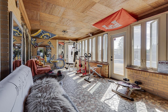 129 Canty, Gaffney, SC 29341 - sunroom / solarium featuring wooden ceiling and brick wall