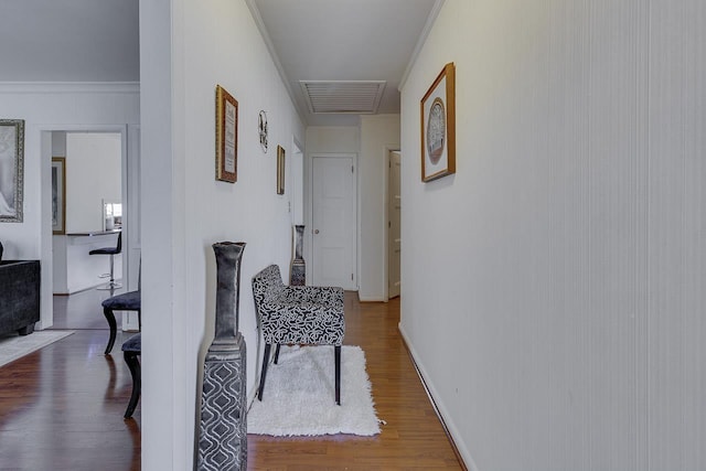 129 Canty, Gaffney, SC 29341 - hall with visible vents, crown molding, baseboards, and wood finished floors