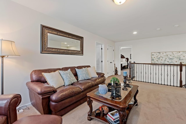 living room with carpet and recessed lighting
