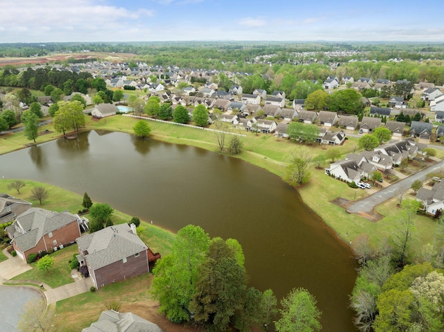 aerial view with a water view and a residential view