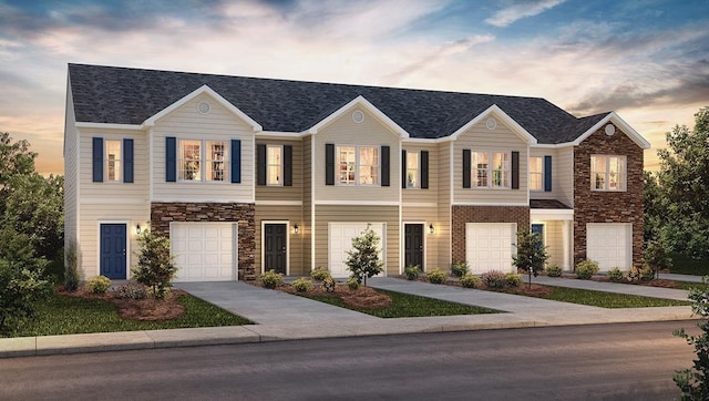 108 Sunriff, Greer, SC 29651 - townhome / multi-family property with an attached garage, stone siding, and roof with shingles