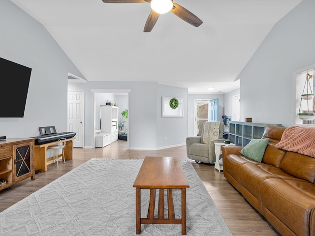 110 Miller Spgs, Moore, SC 29369 - living area with wood finished floors, ceiling fan, baseboards, and vaulted ceiling