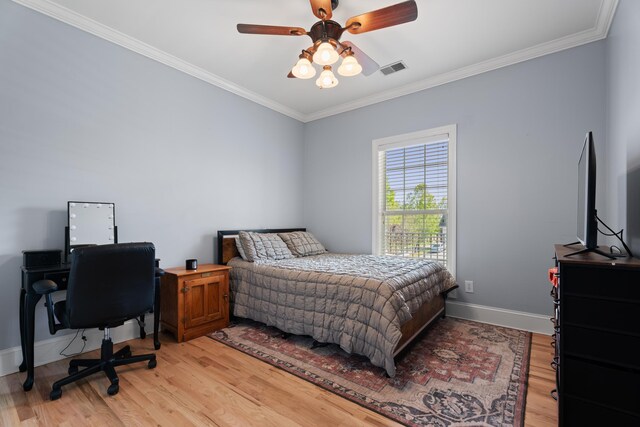 208 W Coosaw, Roebuck, SC 29376 - bedroom featuring baseboards, visible vents, light wood-type flooring, and ornamental molding