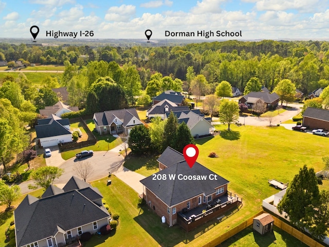 208 W Coosaw, Roebuck, SC 29376 - drone / aerial view with a residential view and a forest view