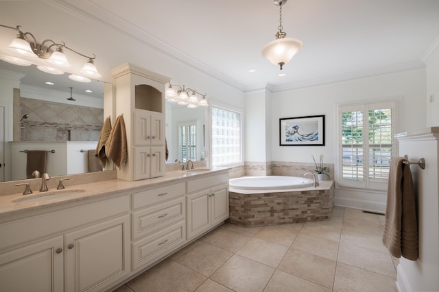 865 Westmoreland, Greer, SC 29651 - full bathroom with a bath, a sink, tile patterned flooring, and crown molding