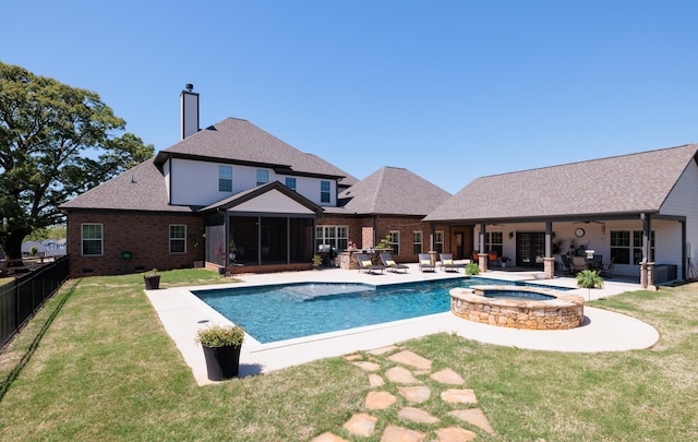 865 Westmoreland, Greer, SC 29651 - view of swimming pool featuring fence private yard, a patio area, a ceiling fan, a yard, and a sunroom