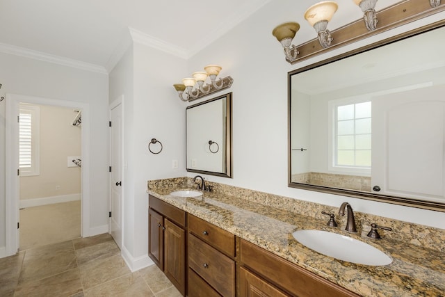 6 Pepper Bush, Greer, SC 29651 - bathroom with double vanity, crown molding, baseboards, and a sink