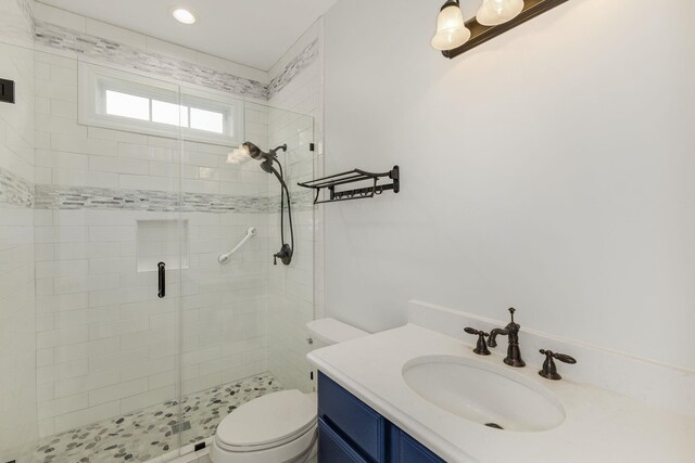 6 Pepper Bush, Greer, SC 29651 - bathroom with toilet, vanity, and a stall shower