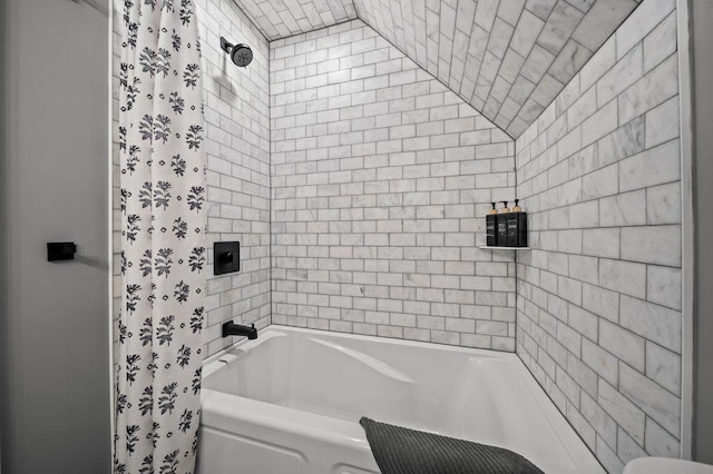 full bathroom with shower / bathtub combination with curtain