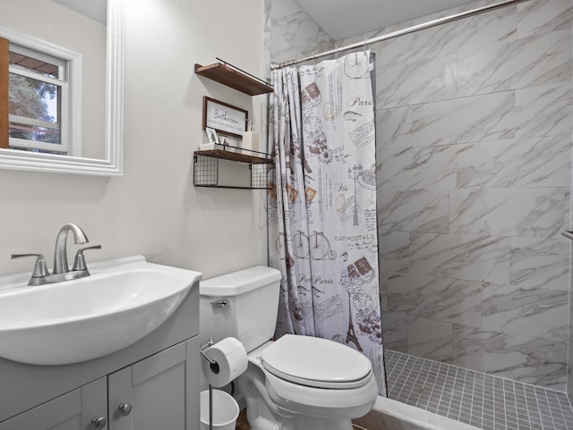 228 Anita, Spartanburg, SC 29302 - bathroom featuring toilet, vanity, and tiled shower