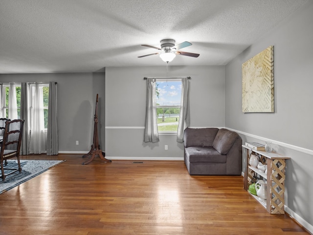 228 Anita, Spartanburg, SC 29302 - living area with wood finished floors, a textured ceiling, a ceiling fan, and baseboards