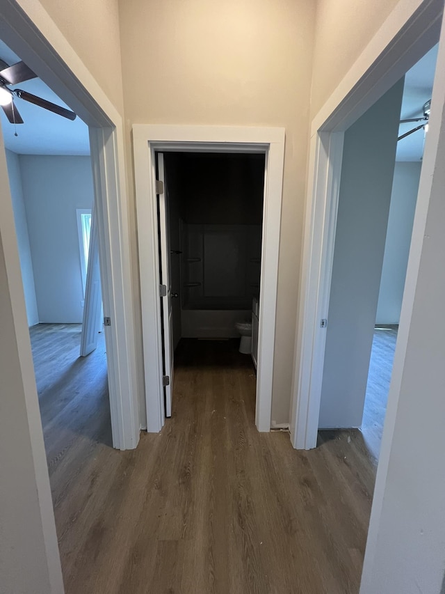 hall with dark wood-type flooring