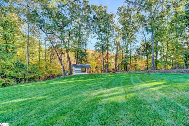 view of yard featuring a view of trees
