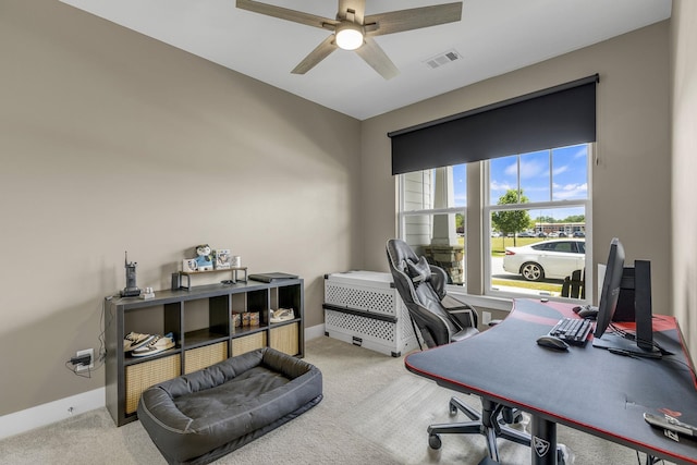 173 Dalmatian, Spartanburg, SC 29307 - office area with baseboards, visible vents, a ceiling fan, and carpet flooring