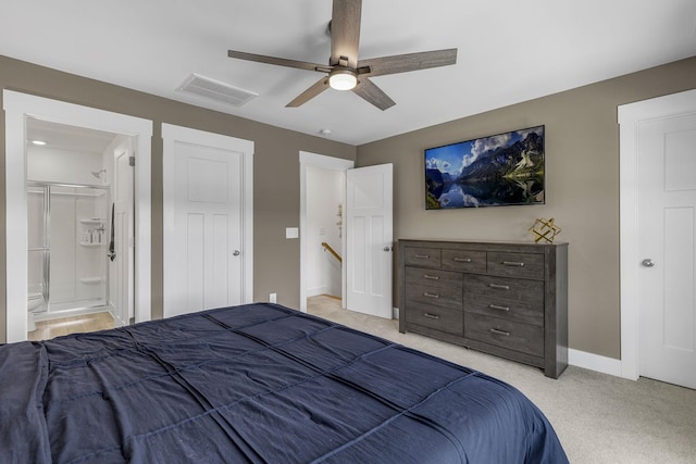 173 Dalmatian, Spartanburg, SC 29307 - bedroom with ensuite bath, a ceiling fan, visible vents, light carpet, and baseboards