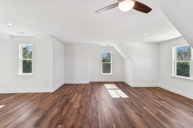 additional living space featuring a wealth of natural light and dark wood-type flooring