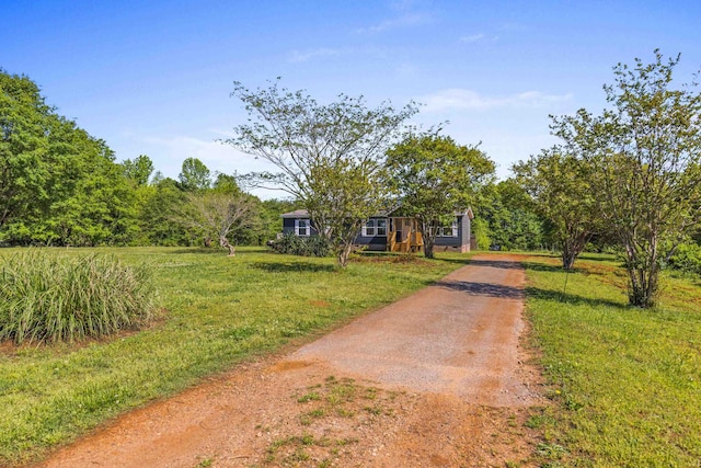 view of property hidden behind natural elements featuring dirt driveway