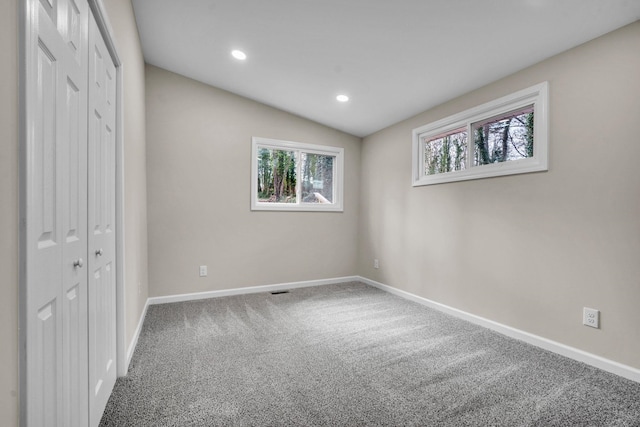 103 Forest Hls, Gaffney, SC 29340 - unfurnished bedroom with carpet floors, recessed lighting, baseboards, vaulted ceiling, and a closet