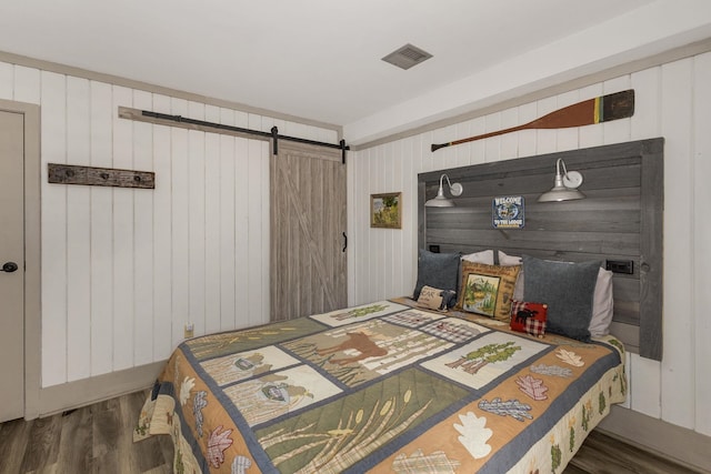 1000-2 Captains Cv, Salem, SC 29676 - bedroom featuring wooden walls, visible vents, a barn door, and wood finished floors