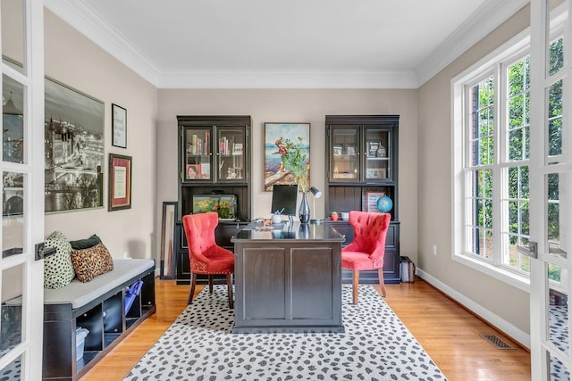 268 Antrim, Moore, SC 29369 - office area featuring crown molding, baseboards, and light wood-style flooring