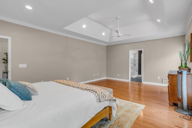 268 Antrim, Moore, SC 29369 - bedroom featuring recessed lighting, ornamental molding, a raised ceiling, and light wood-style flooring