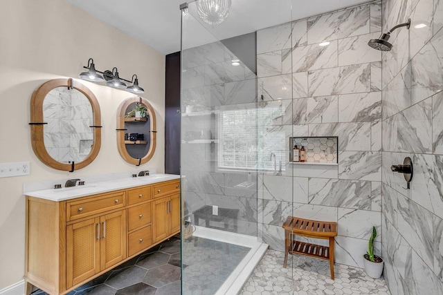 268 Antrim, Moore, SC 29369 - bathroom with double vanity, walk in shower, and a sink