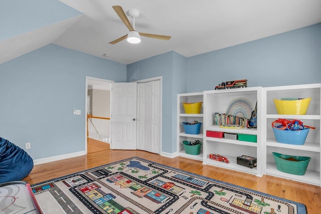 268 Antrim, Moore, SC 29369 - rec room with a ceiling fan, baseboards, wood finished floors, and lofted ceiling