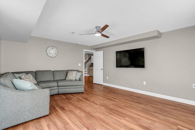 268 Antrim, Moore, SC 29369 - living area with ceiling fan, light wood-style flooring, stairs, baseboards, and visible vents