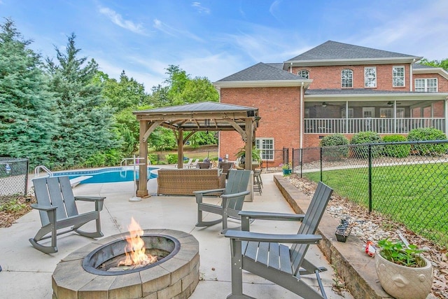 268 Antrim, Moore, SC 29369 - view of patio featuring a fire pit, fence, an outdoor pool, a sunroom, and a gazebo