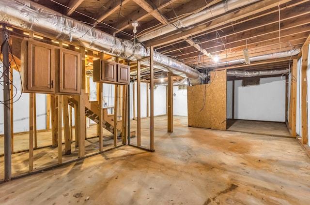 view of unfinished basement