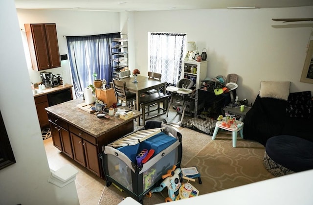 interior space featuring dark brown cabinetry