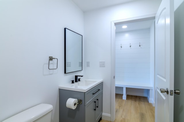 583 Berry, Boiling Springs, SC 29316 - bathroom with wood finished floors, vanity, baseboards, toilet, and recessed lighting
