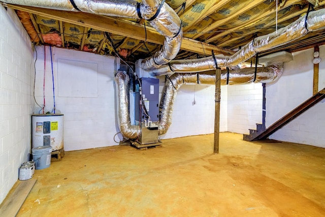 583 Berry, Boiling Springs, SC 29316 - unfinished basement with heating unit, water heater, and concrete block wall