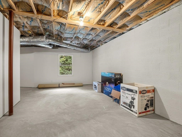 basement with concrete block wall