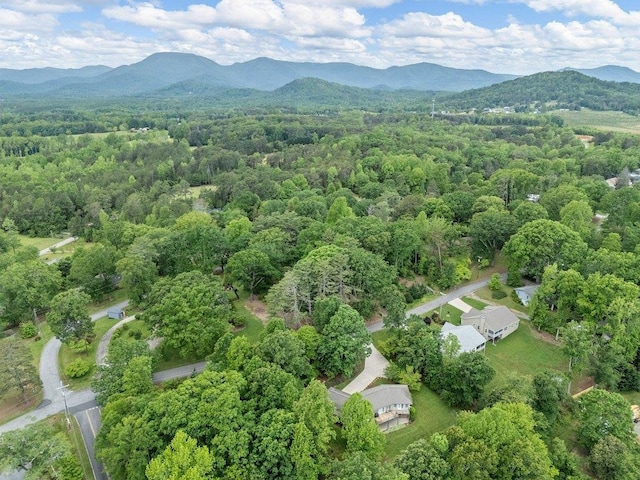 bird's eye view with a mountain view and a forest view