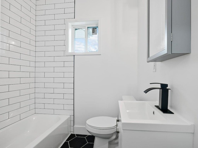 full bath featuring tile patterned flooring, toilet, and vanity