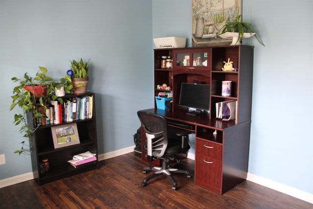 office featuring wood finished floors and baseboards