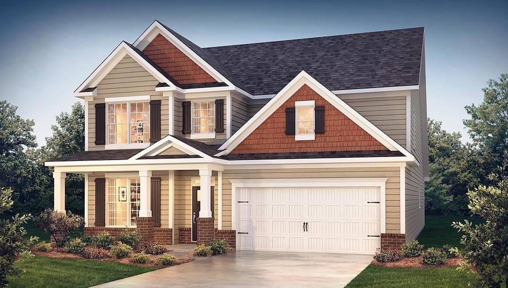 310 Fiery, Mauldin, SC 29607 - craftsman inspired home with driveway, a porch, brick siding, and a shingled roof