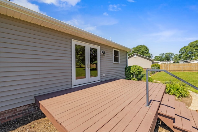 wooden terrace featuring french doors