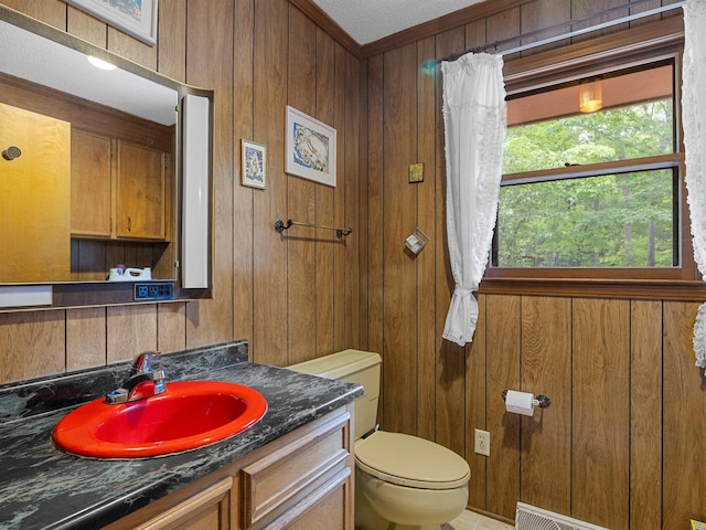 132 Rosecrest, Spartanburg, SC 29303 - bathroom with wood walls, toilet, and vanity