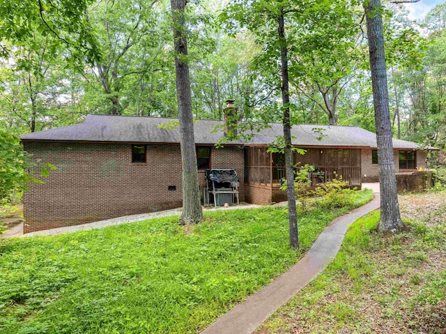 132 Rosecrest, Spartanburg, SC 29303 - back of house with brick siding, a yard, and a chimney