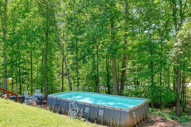 swimming pool with a wooded view