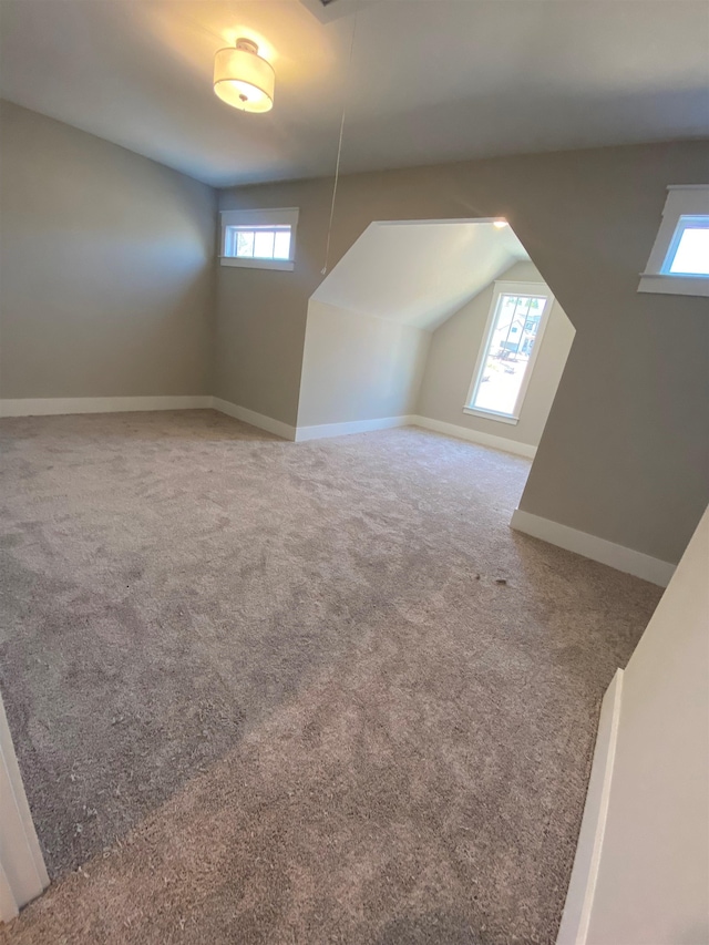 additional living space featuring plenty of natural light, carpet floors, and baseboards