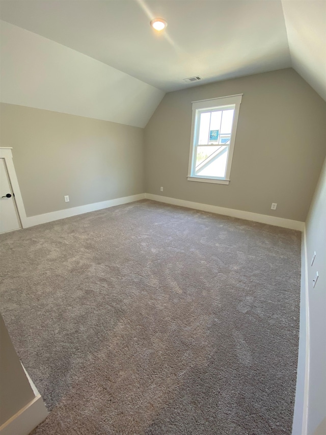 additional living space featuring lofted ceiling, baseboards, and carpet floors