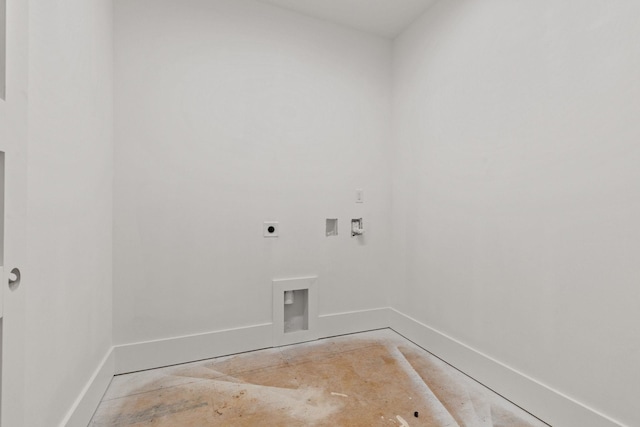 clothes washing area featuring electric dryer hookup, baseboards, and hookup for a washing machine