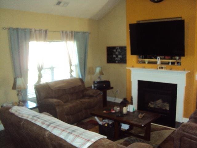 474 Slate, Boiling Springs, SC 29316 - living room with a fireplace and lofted ceiling