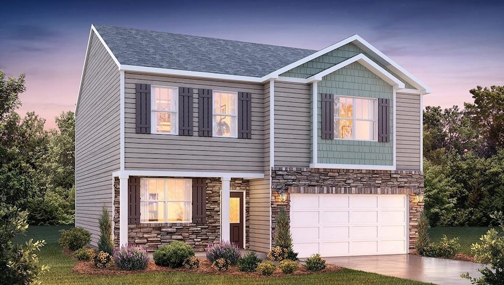 1313 Salix, Spartanburg, SC 29303 - craftsman inspired home with stone siding, driveway, and a garage